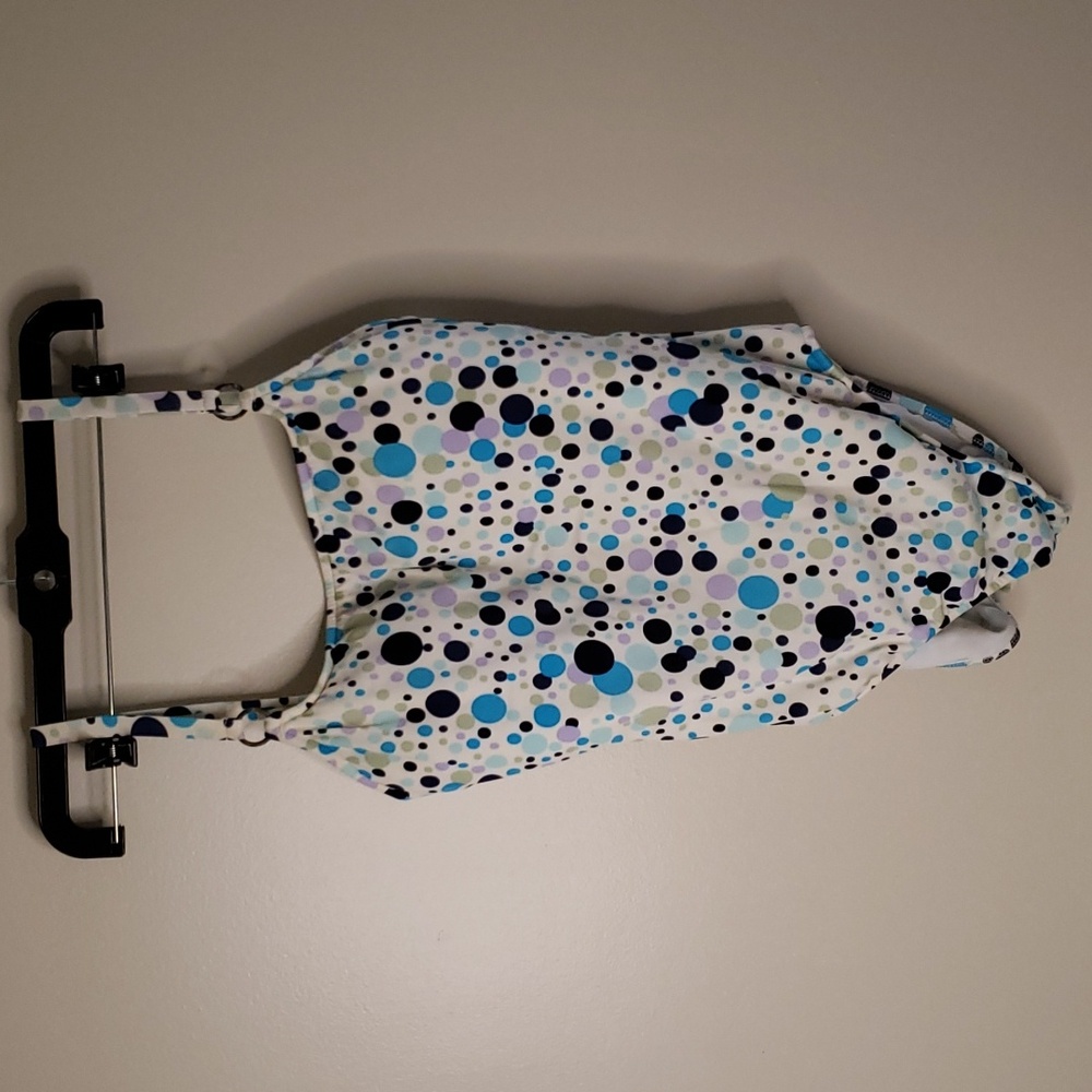 Leilani white with blue and sage green polka dots swimsuit, one piece, size 12